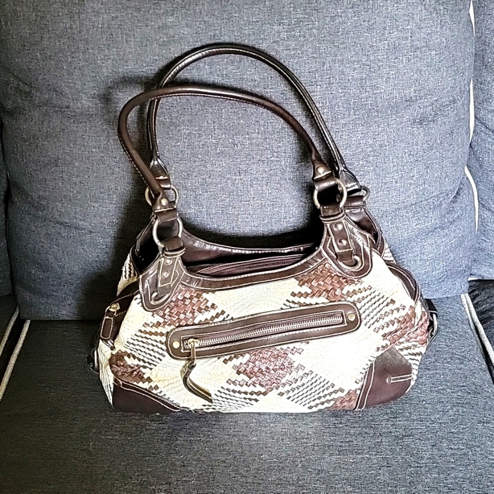 2/$8 Faux Leather and Woven Straw Purse